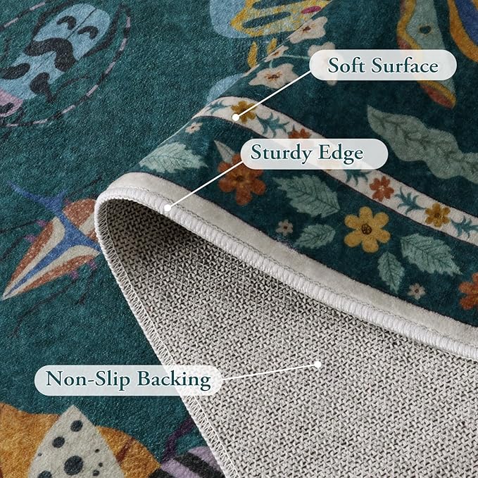 Lahome Insect Hallway Runner Rug, 2'5''x8' Ultra-Thin Washable Runners for Hallways Kitchen, Soft Laundry Room Rug Non-Slip Long Carpet for Entryway Bedroom Bathroom, Dark Green