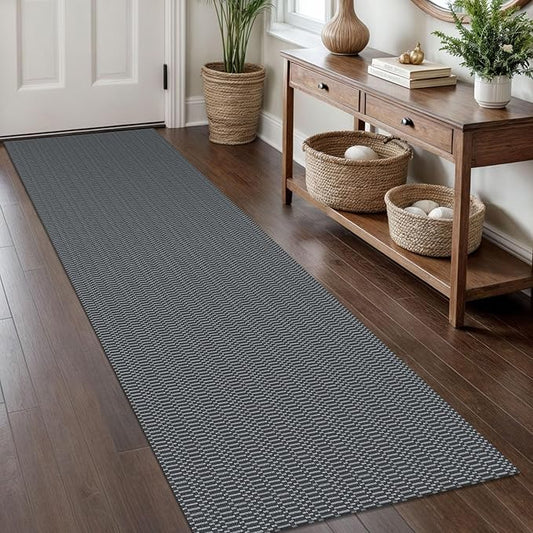 KOZYFLY Washable Runner Rug 2x8 Ft Runners for Hallways Non Slip Kitchen Runner Rugs Braided Cotton Entryway Runner Indoor, Carpet Runners for Hallway Entryway Bedroom, Grey/Charcoal Grey
