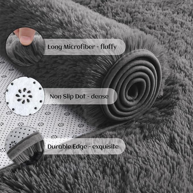 YJ.GWL Fluffy Runner Rugs for Bedroom Living Room Soft Shag Rug 2x6 Feet, Dark Grey Plush Carpet Non Slip for Nursery Dorm, Fuzzy Bedside Rug for Kids Boys Girls Room Home Decor