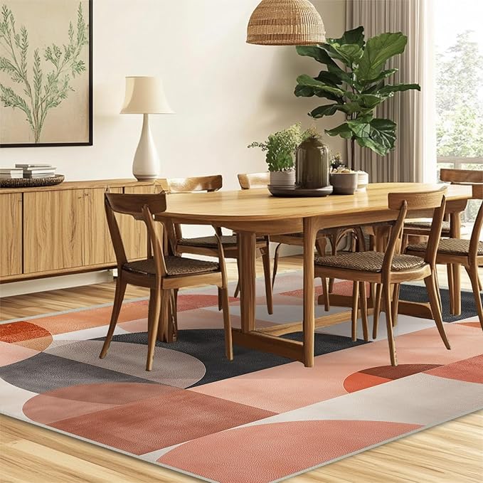 4x6 Area Rugs for Living Room Machine Washable Geometric Boho Rug Non Slip Printed Mid Century Rug Carpet Friendly Modern Rug for Bathroom Bedroom Dining Room Office
