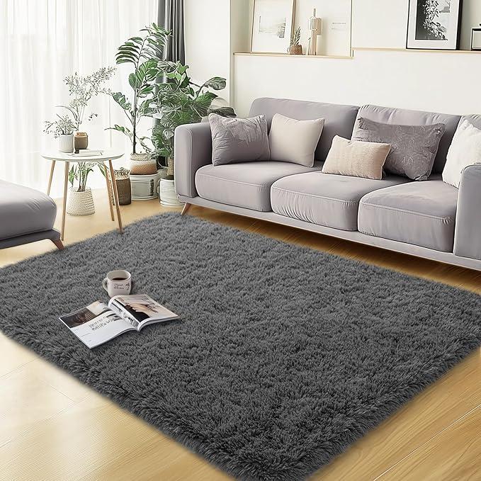 3x5 Area Rugs for Bedroom, Fluffy Soft Shag Rugs for Living Room, Small Fuzzy Plush Shaggy Carpets for Boys and Girls Dorm Room Home Decor (3ft x 5ft, Dark Grey)