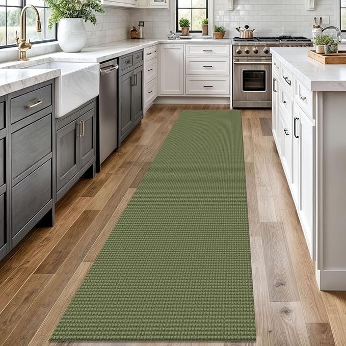 Braided Runner Rug 2x12 Ft Washable Runners for Hallways Non Slip Rubber Backed Kitchen Runners Cotton Extra Long Entryway Runner Indoor, Woven Carpet for Hall Entryway, Green