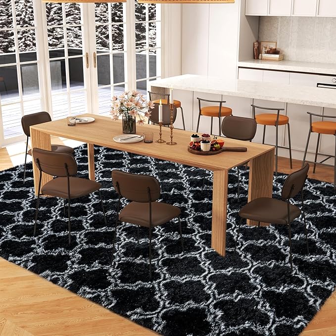 6x9 for Living Room Rugs, Plush Thick Carpets for Boy and Girls Room, Modern Soft Shag Area Rugs for Bedroom, Non Slip, Large Indoor Carpet for Nursery Dorms Home Decor Aesthetic, Black