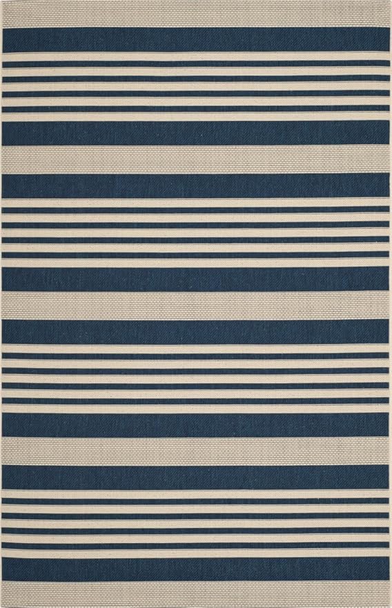 SAFAVIEH Courtyard Collection Area Rug - 6'7" x 9'6", Navy & Beige, Non-Shedding & Easy Care, Indoor/Outdoor & Washable-Ideal for Patio, Backyard, Mudroom (CY6062-268)