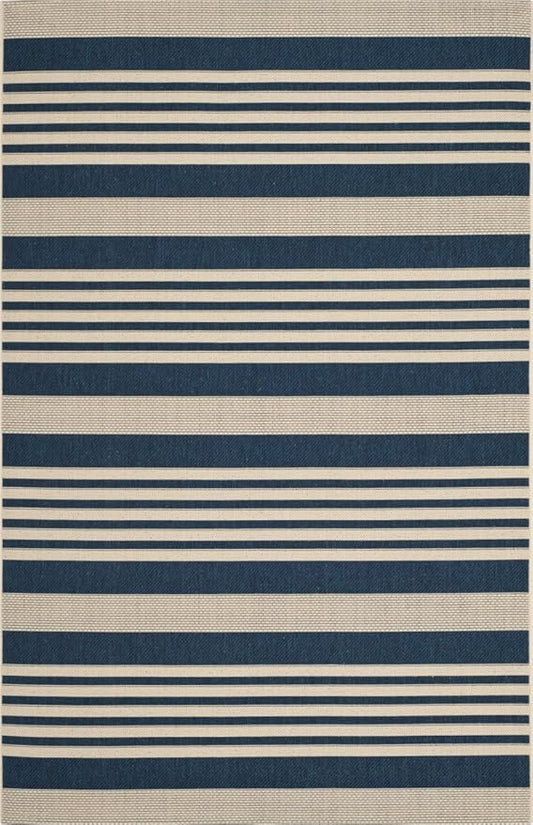 SAFAVIEH Courtyard Collection Area Rug - 6'7" x 9'6", Navy & Beige, Non-Shedding & Easy Care, Indoor/Outdoor & Washable-Ideal for Patio, Backyard, Mudroom (CY6062-268)