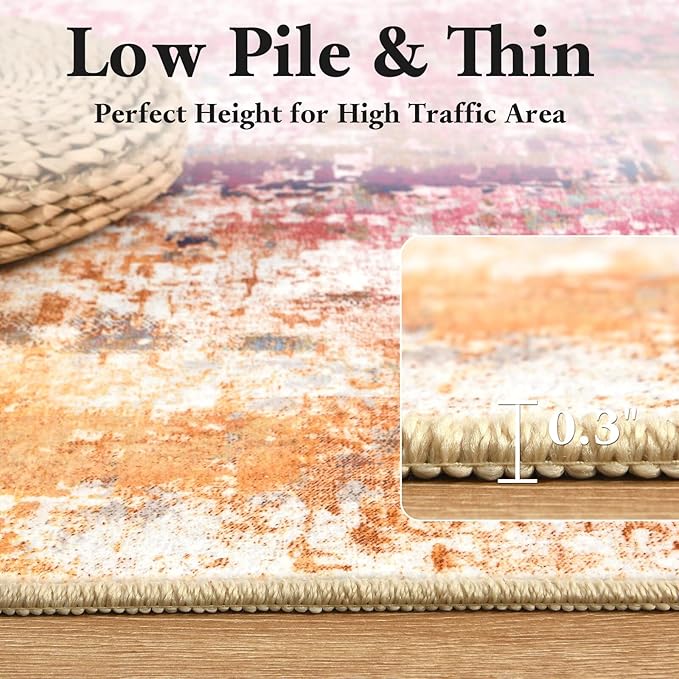 Washable Abstract Rug, 8x10 Modern Area Rugs with Non-Slip Rubber Backed for Living Room, Thin but Soft Contemporary Carpet Kitchen Bedroom Dining Room Decor, Galaxy