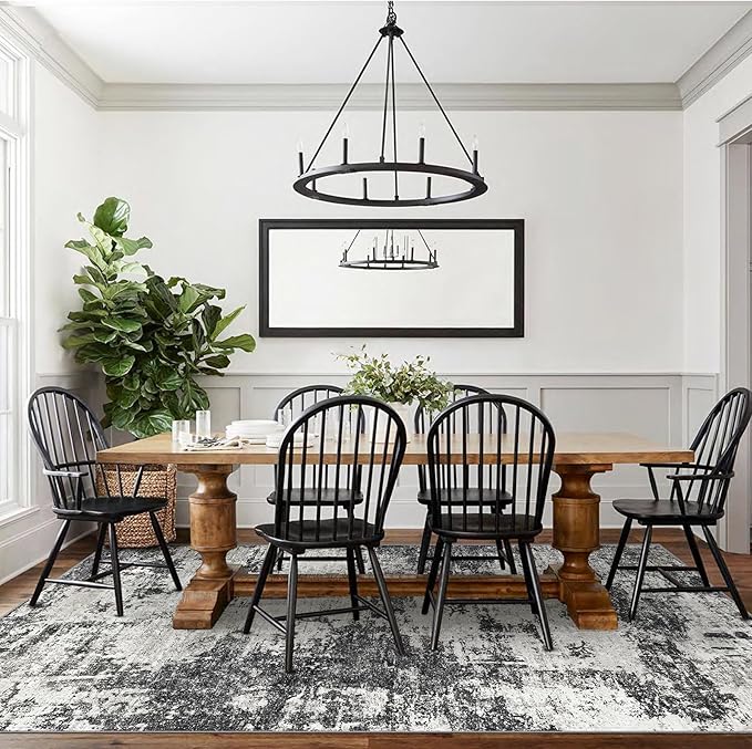 10x14 Area Rugs Living Room Rugs: Large Washable Rug with Anti-Slip Backing Non-Shedding Stain-Resistant Soft Abstract Carpet for Bedroom Dining Room Nursery Home Office-Black/Gray