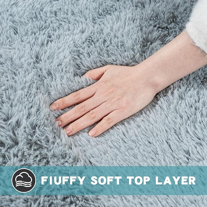2x3 Area Rug for Bedroom, Small Grey Rugs for Living Room Nursery Kids Room Dorm Home Decor Aesthetic, Fluffy Shaggy Rug with 4 Anti-Slip Carpet Tapes
