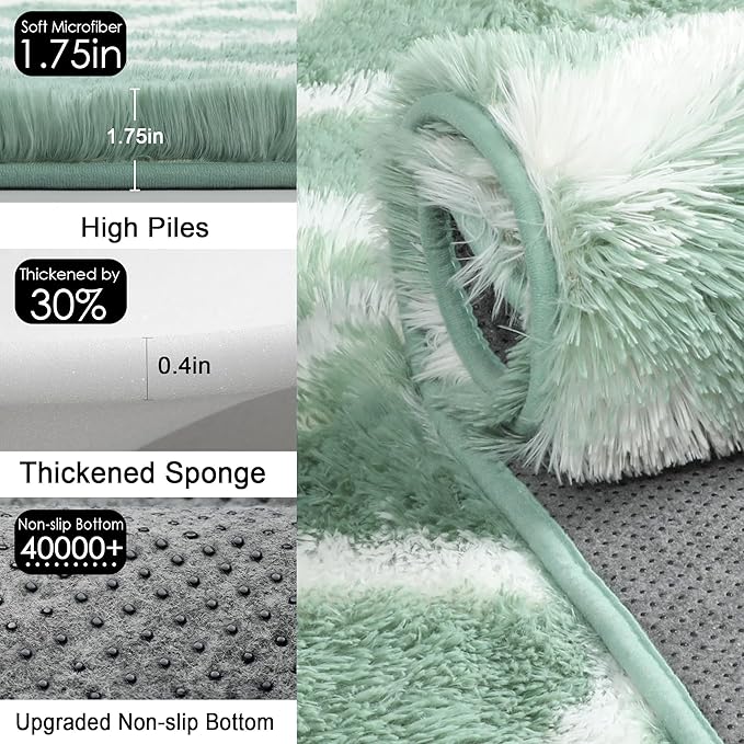 RUGTUDER Soft Shaggy Rugs for Bedroom, Washable 4x6 Fluffy Chevron Rug for Living Room, Non-Slip Plush Floor Striped Rug for Girls Kids Room Teens Dorm Nursery Classroom Playrom, Sage Green and White