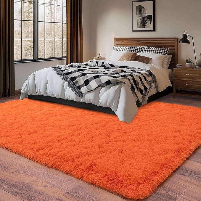 5x7 Shaggy Rugs for Living Room, Orange Fluffy Area Rug for Bedroom, Soft Plush Shag Carpet for Kids Room, Indoor Non-Slip Fuzzy Rug