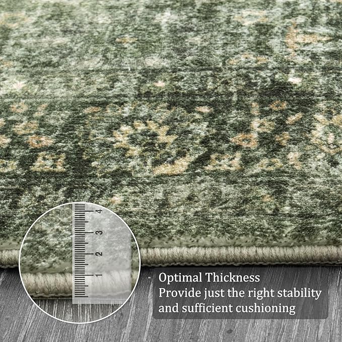 Morebes Vintage Washable Kitchen Rugs Non Slip,2x6 Runners for Hallways,Floral Boho Bathroom Runner Rug,Non Shedding Soft Throw Carpet for Laundry Floor Indoor, Grayish Green