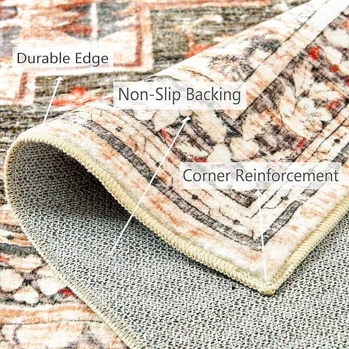 Washable Area Rugs 6×9 Yellow Vintage 6x9 Area Rugs Clearance Ultra-Thin Oriental Boho Rugs for Living Room Indoor 6x9 Non-Slip Rug Foldable Washable Accent Rugs for Bedroom Dining Room