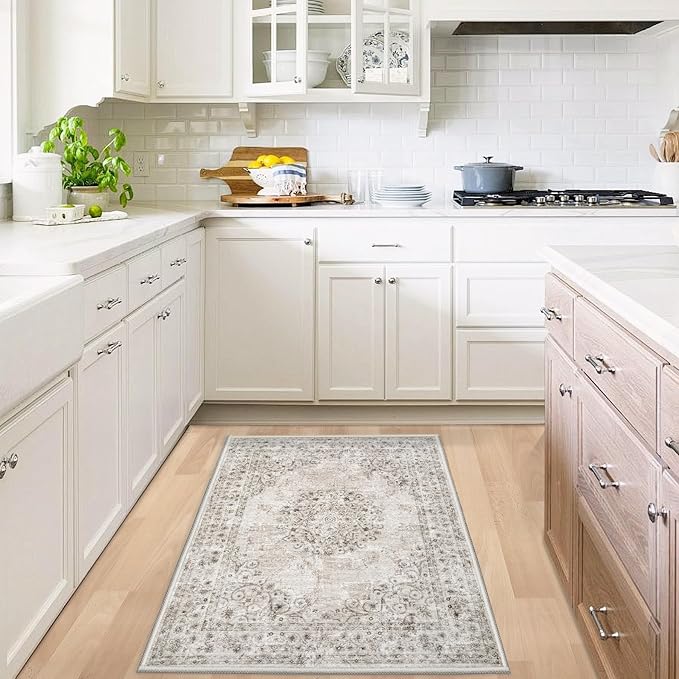 2x3 Area Rugs for Entryway: Washable Vintage Rug Indoor Soft Non-Slip Distressed Doormat for Bedroom Bathroom Kitchen Home Office (Taupe, 2'x3')