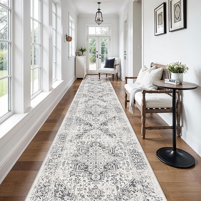 3x20 Hallway Washable Runner Rug: Machine Washable Kitchen Laundry Runner Vintage Non Slip Low-Pile Entryway Living Room Floor Mat Stain Resistance Indoor Floor Carpet for Entrance Living Room，Bridge
