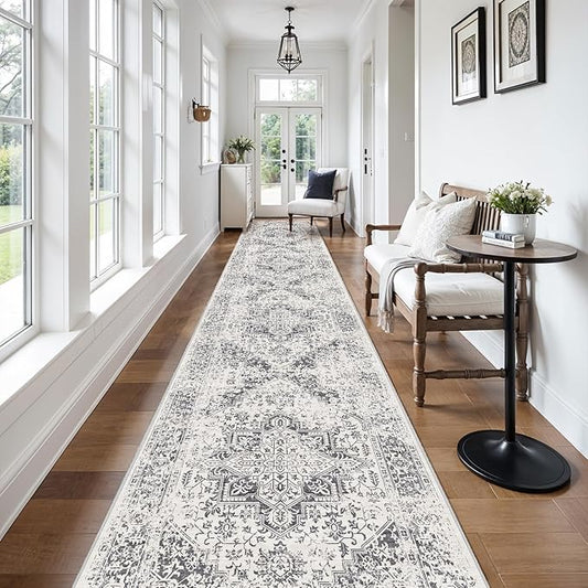 3x20 Hallway Washable Runner Rug: Machine Washable Kitchen Laundry Runner Vintage Non Slip Low-Pile Entryway Living Room Floor Mat Stain Resistance Indoor Floor Carpet for Entrance Living Room，Bridge