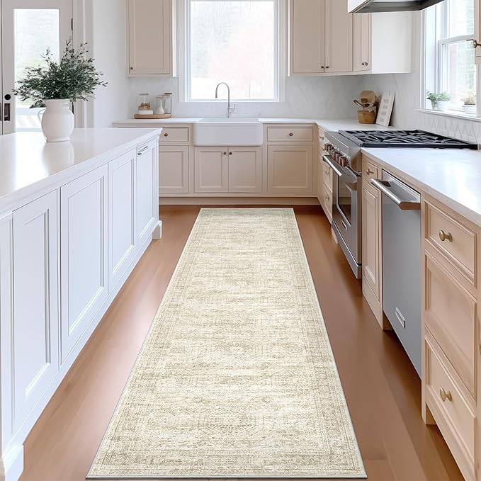Runner Rug 2'x8' Washable Non-Slip Runner Rugs for Kitchen Bathroom Laundry Room Beige Vintage Floor Carpet Runners for Hallway Entryway