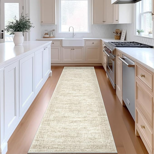 Runner Rug 2'x8' Washable Non-Slip Runner Rugs for Kitchen Bathroom Laundry Room Beige Vintage Floor Carpet Runners for Hallway Entryway