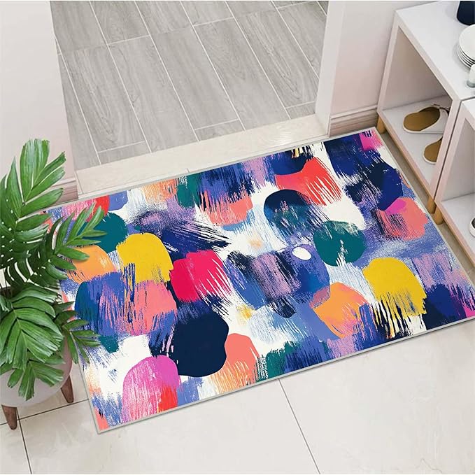 2x3 Entryway Rug Abstract Colorful Area Rug Ultra-Thin Soft Small Carpet Bathroom Non Slip Indoor Entrance Low Pile Door Mat Kitchen Stain Resistant Washable Machine