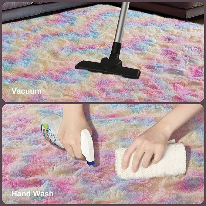 Zentavio Unicorn Rugs for Girls Room 6x9 Area Rugs for Living Room Carpet for Bedroom Washable Soft Fluffy Shag Aesthetic Plush High Pile Throw Rug for Nursery Kids Room Dorm Room Rainbow