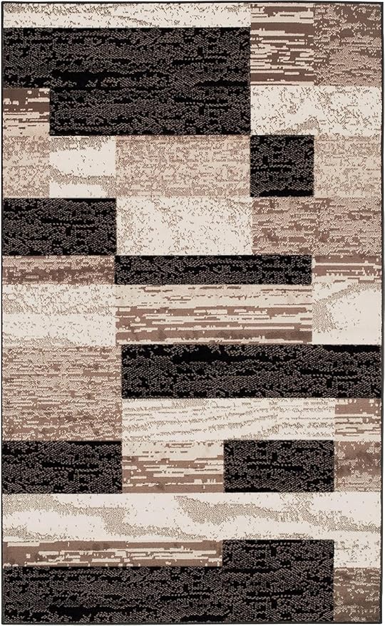 Superior Indoor Area Rug, Jute Backed, Modern Geometric Patchwork Floor Decor for Bedroom, Office, Living Room, Entryway, Hardwood Floors, Rockwood Collection, 8' x 10', Chocolate