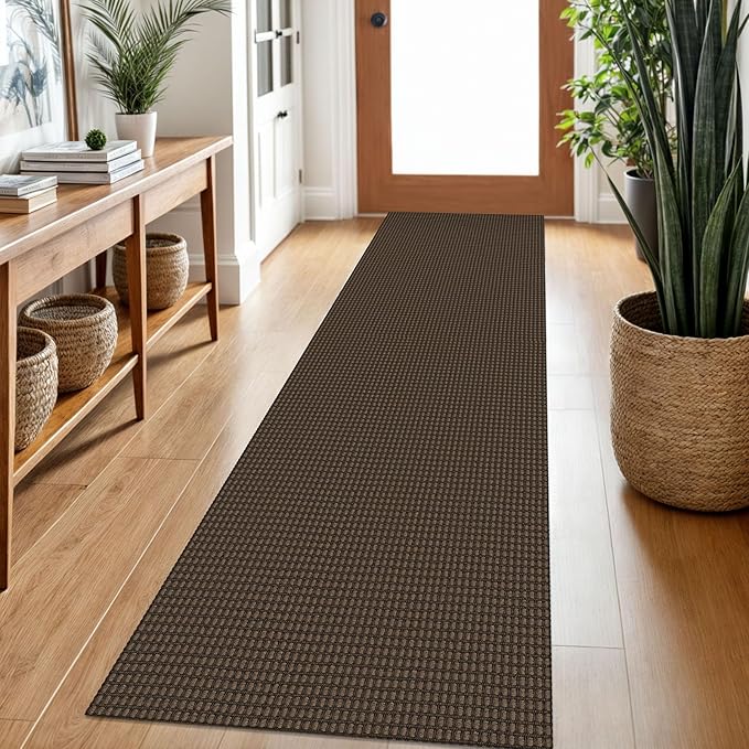 Braided Runner Rug 2x7 Ft Washable Runners for Hallways Non Slip Rubber Backed Kitchen Runners Cotton Entryway Runner Indoor, Woven Floor Carpet for Hall Kitchen Bedroom, Brown
