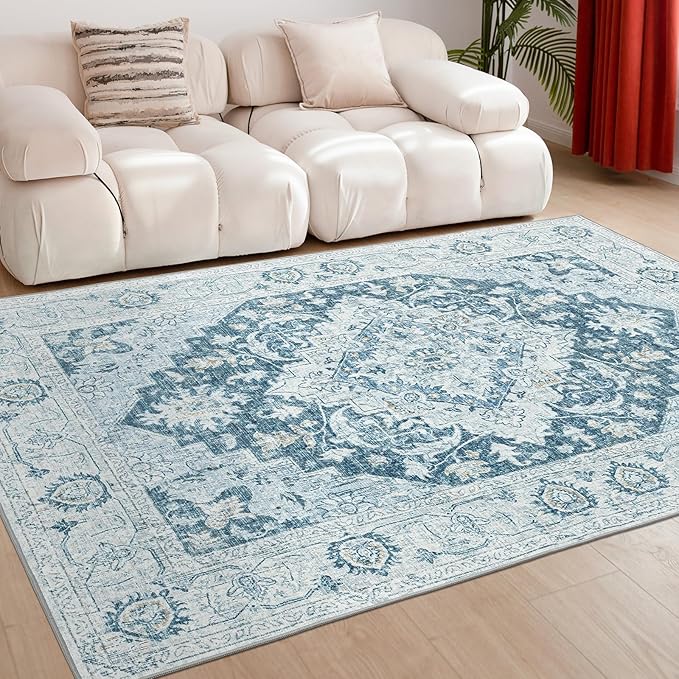 ILANGO 5x7 Area Rugs for Living Room Distressed Traditional Area Rugs Washable, Carpet Runner Floor Mat for Indoor Entryway Bedroom Laundry Room, Low Pile & Easy to Clean