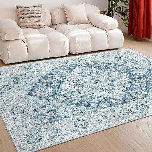 ILANGO 5x7 Area Rugs for Living Room Distressed Traditional Area Rugs Washable, Carpet Runner Floor Mat for Indoor Entryway Bedroom Laundry Room, Low Pile & Easy to Clean