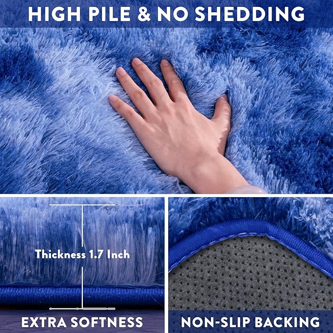6x9 Large Blue Rugs for Bedroom Kids Boys Room, Soft Fluffy Shag Rug for Living Room, Non Slip Fuzzy Plush Carpet for Nursery Dorm Home Decor Aesthetic, Shaggy Indoor Floor Rug, Tie-dye Blue