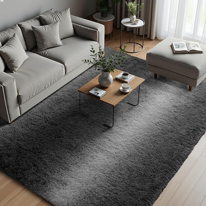 Zentavio Area Rugs for Living Room Large Rugs for Bedroom 5x8 Carpet Fluffy Soft Shag Aesthetic Plush High Pile Gray Throw Rug for Nursery Kids Room Dorm Grey White