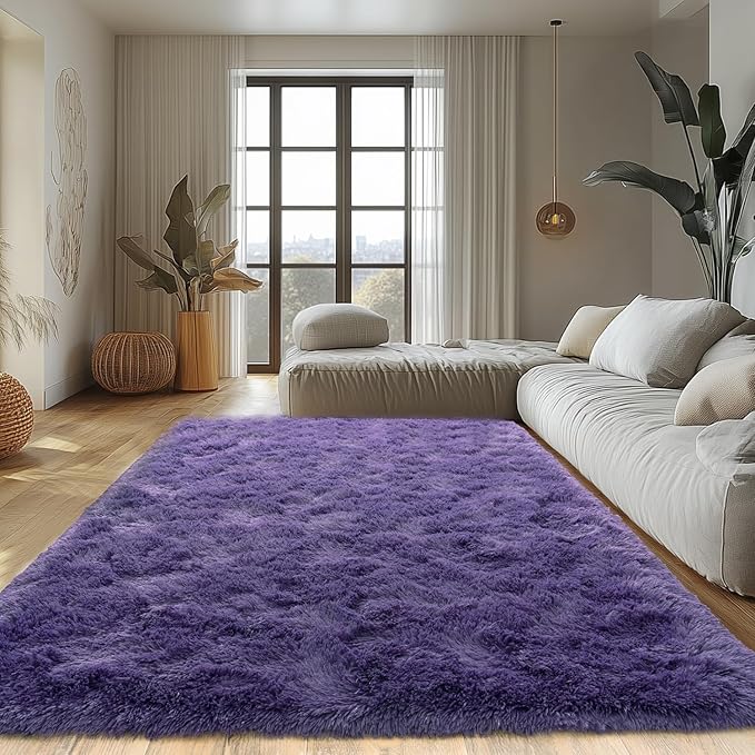 Purple Gray Fluffy Area Rugs for Living Room, Soft Shaggy Carpets for Living Room, Upgrade Anti-Skid Fuzzy Rugs for Kids' Room, Perfect Decor for Modern Home 4x6 Feet