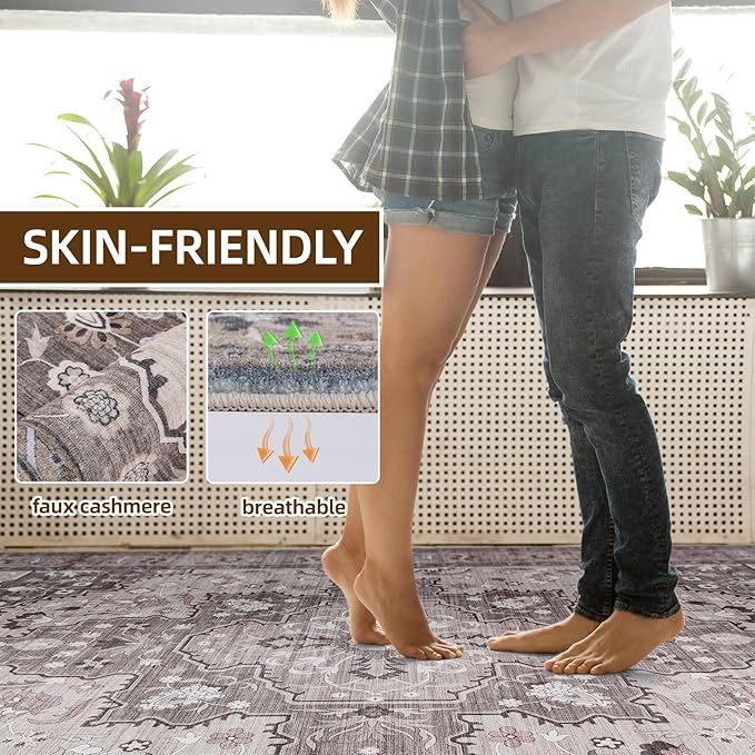 Washable Area Rug 4x6 Non-Slip, Boho Rugs for Living Room Decor，Indoor Mat for Front Porch, Kitchen, Laundry Room, Bathroom, Olive