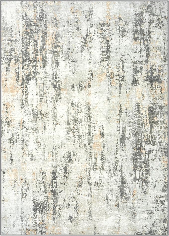 4x6 Area Rugs Washable Rug: Modern Abstract Living Room Rug Soft Anti-Skid Thin Carpet Indoor Floor Non-Shedding Carpets for Bedroom Dining Room Farmhouse Nursery Home Office - Grey Brown