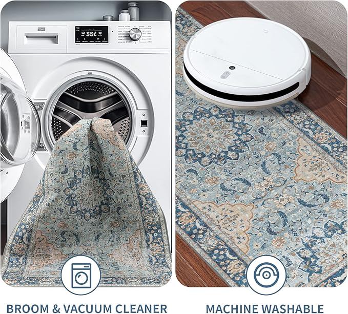 ILANGO Non Slip Runner Rugs for Hallway, 5'x7' ft Distressed Traditional Kitchen Washable, Carpet Runner Floor Mat for Indoor Entryway Bedroom Laundry Room, Easy to Clean