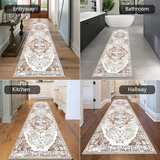 HEBE Hallway Runner Rug 2'8''x8' Washable Vintage Distressed Area Rugs Non Slip Laundry Rug Runner Boho Floor Carpet Runners for Hallways Entryway Laundry Room Kitchen Bathroom