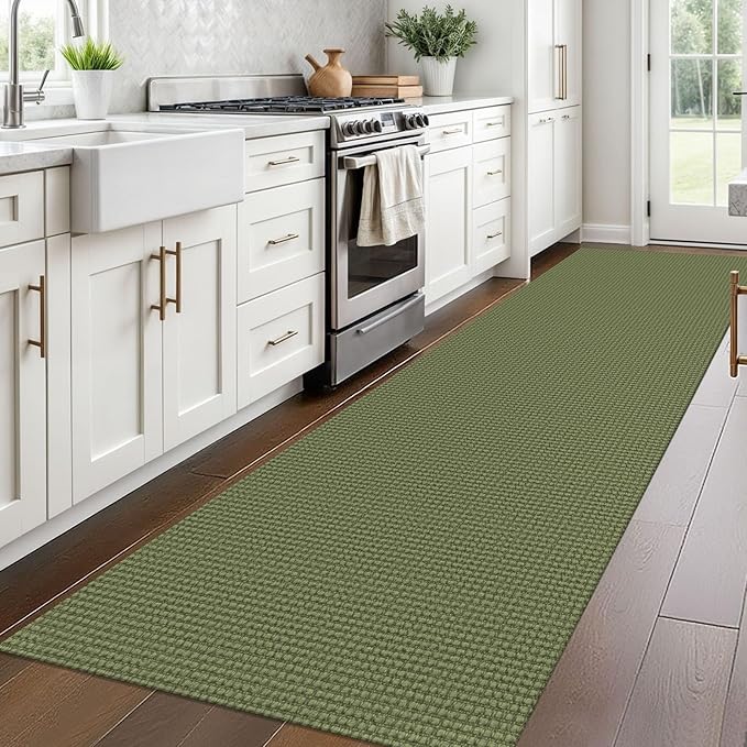 Braided Runner Rug 3x10 Ft Washable Runners for Hallways Non Slip Rubber Backed Kitchen Runners Cotton Long Entryway Runner Indoor, Woven Carpet for Hall Kitchen Entryway, Green