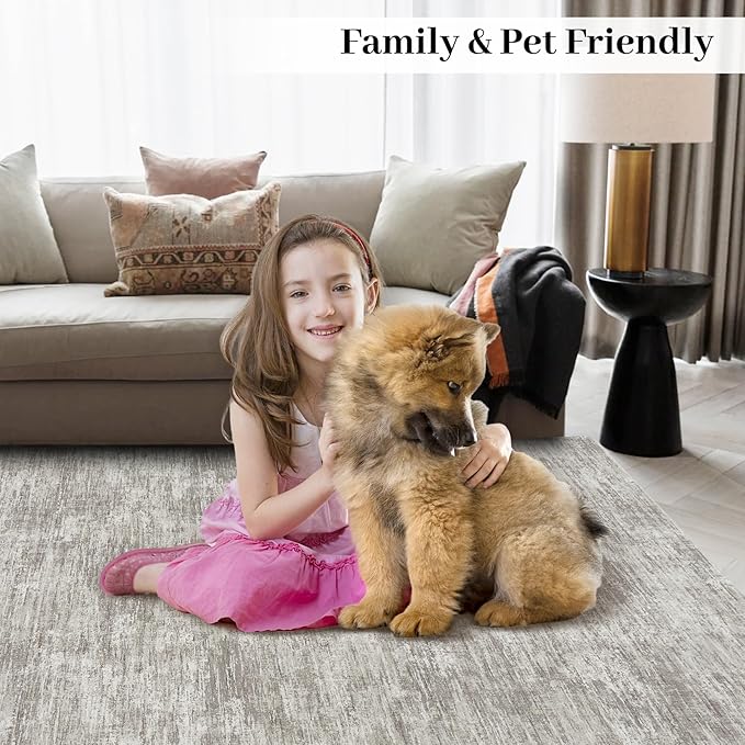 Washable Rug 10x13 for Living Room Modern Abstract Area Rug Non-Slip Large Contemporary Bedroom Carpet Stain Resistant Aesthetic Accent Floor Carpet Foldable Solid Rug for Home Office, Taupe