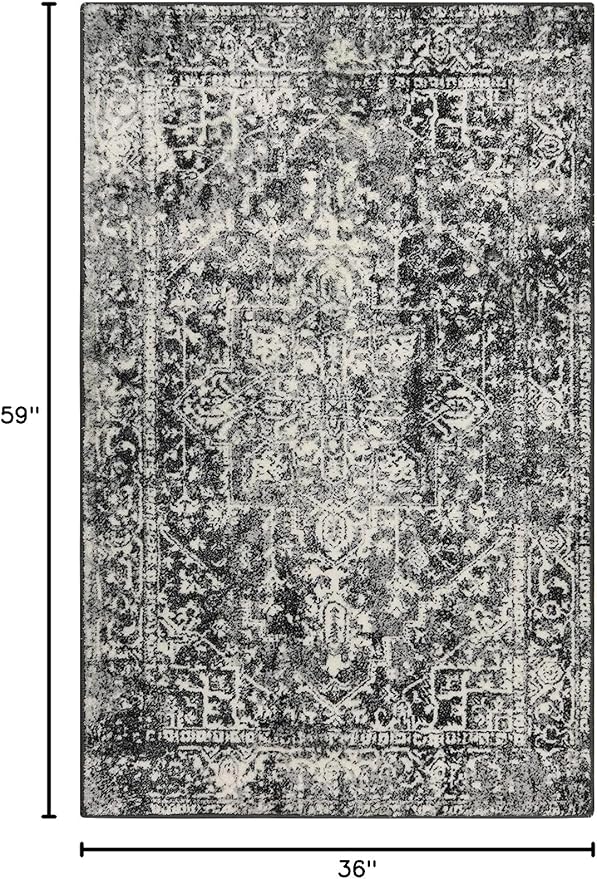 Morebes Vintage 3x5 Rug for Living Room, Washable Black Entryway Rug Non Slip Soft Bedroom Rugs, Medallion Low Pile Soft Indoor Carpet for Bathroom Kitchen Laundry (3'x5',Black/White)
