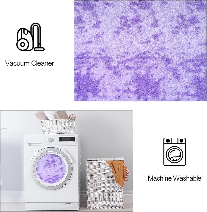 FlyDOIT Large Area Rugs for Living Room Bedroom, 7x10 Ft Tie-Dyed Purple Ultra Soft Comfy Thickened Memory-Foam Indoor Carpets, Cozy Modern Floor Rug for Boys Girls Playroom Dorm Nursery Home Décor