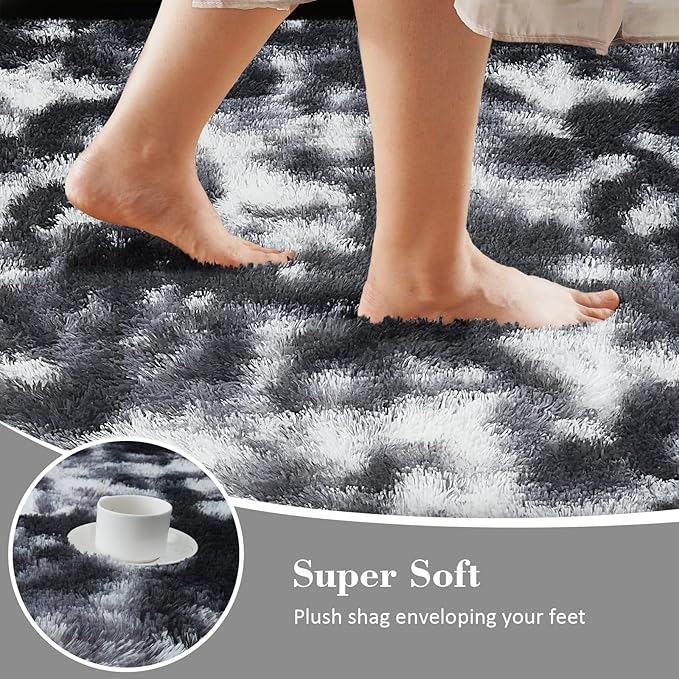 Fluffy Rug Shaggy Area Rug, Mottling Black 6x9 Area Rugs for Living Room, Large Shag Area Rugs for Bedroom Kids Room Home Decor, Upgrade Anti-Skid Rectangular Fuzzy Rugs
