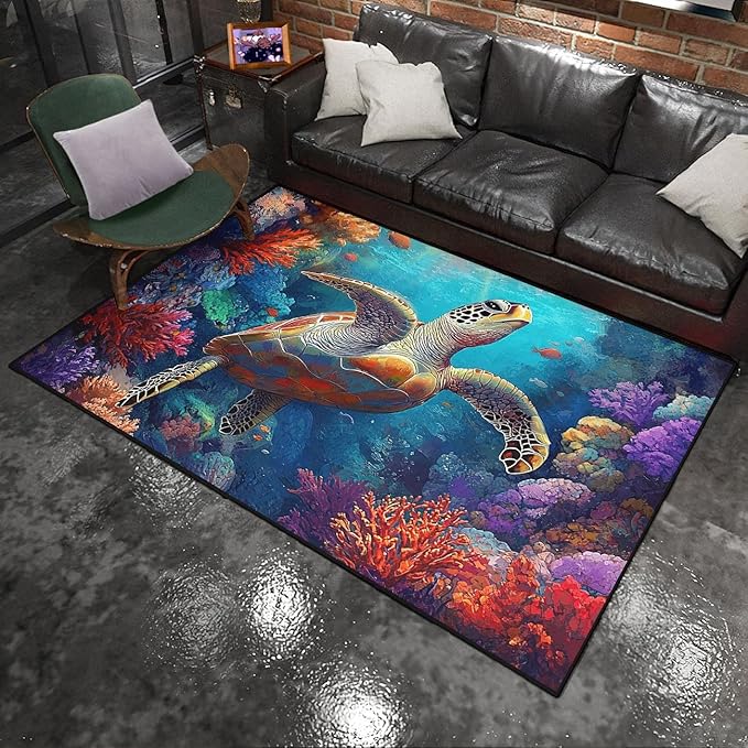 Sea Turtles Rug for Kids - Sea Turtle Area Rug for Room Coral Ocean Life Turtles Carpet, 2.5x4 Feet