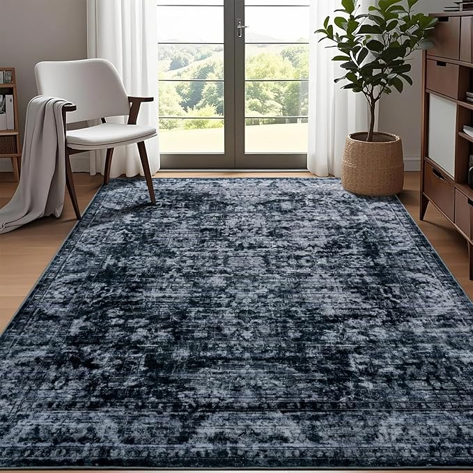 4x6 Non Slip Area Rug, Modern Soft Rugs for Living Room Machine Washable Easy Clean, Kids Pet Friendly Non Shedding, Comfortable for Bedroom Dining Room Kitchen Home Office Floor - Gray