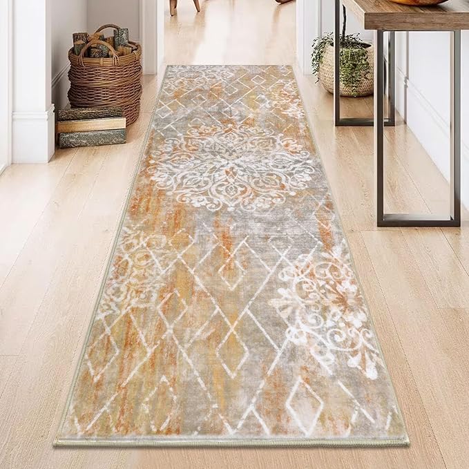 HEBE Hallway Runner Rug 2'x6' Washable Vintage Distressed Area Rugs Non Slip Laundry Rug Runner Boho Floor Carpet Runners for Hallways Entryway Laundry Room Kitchen Bathroom