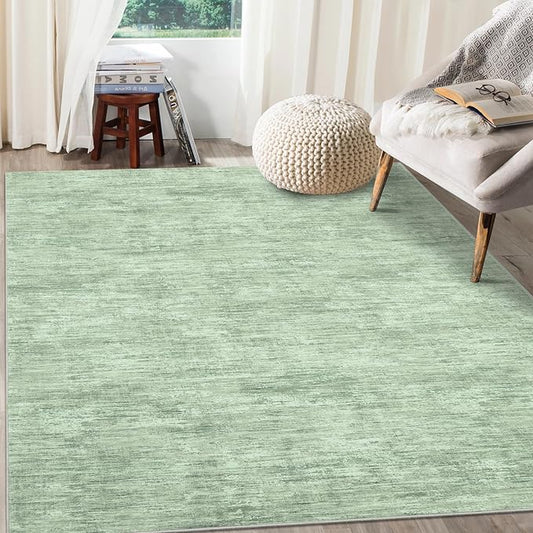Bedroom Area Rug 4x6 Modern Abstract Area Rug Stain Resistant Small Living Room Rug Contemporary Dining Room Rug Non-Slip Solid Rug Aesthetic Accent Floor Carpet for Kitchen Office, Green