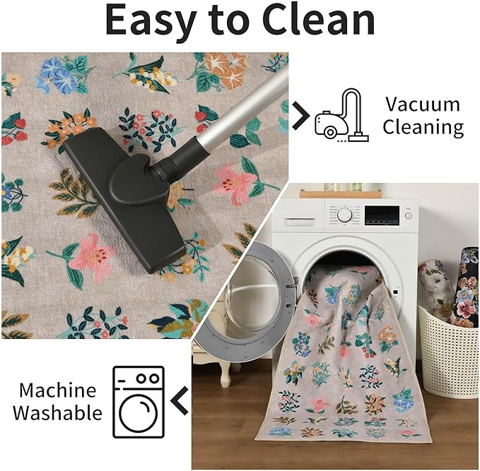 2x3 Floral Rug Soft Non-Slip Machine Washable Small Throw Rug for Entryway Kitchen Bedroom Entrance Indoor Door Mat, Beige Flower Accent Carpet for Girls Room