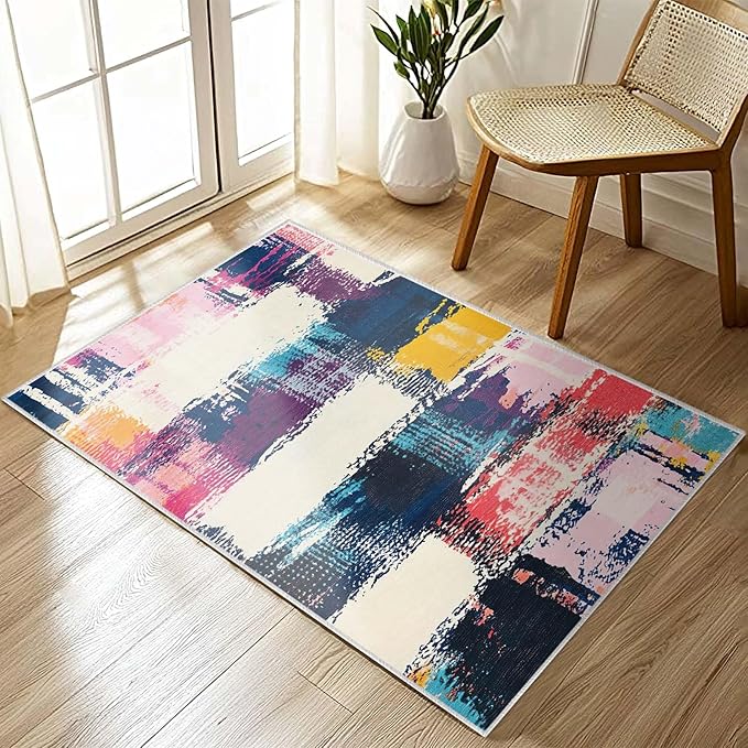 2x3 Entryway Rug Abstract Colorful Area Rug Ultra-Thin Soft Small Carpet Bathroom Non Slip Indoor Entrance Low Pile Door Mat Kitchen Stain Resistant Washable Machine