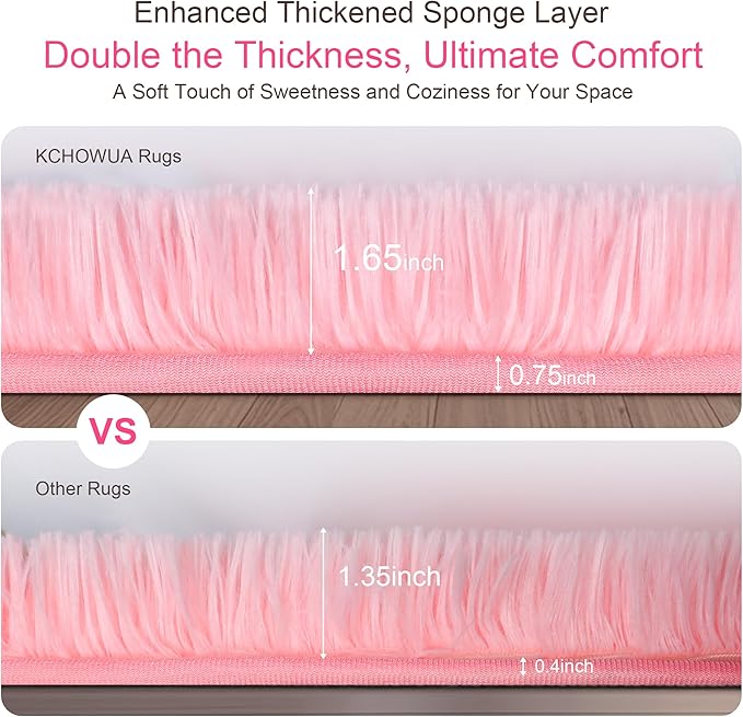 Thick Area Rug 5x7 Pink Fluffy Shag – Ultra Soft Plush Fuzzy Washable Thickened Non-Slip Fuzzy Carpet for Girls Bedroom Living Room, Modern Furry Shaggy Rug for Kids Nursery Boys Dorm Room