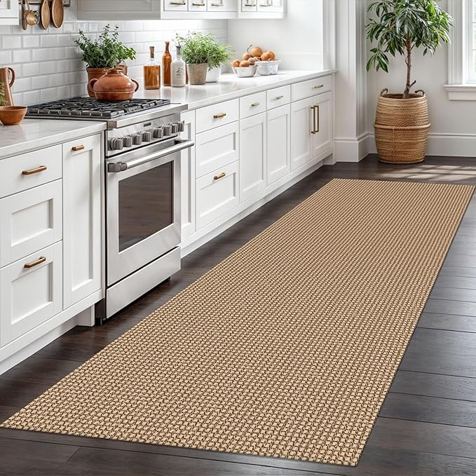 Braided Runner Rug 3x8 Ft Washable Runners for Hallways Non Slip Kitchen Runner Rug Cotton Entryway Runner Indoor, Woven Floor Carpet for Hall Kitchen Bedroom, Orange/Tan/Brown