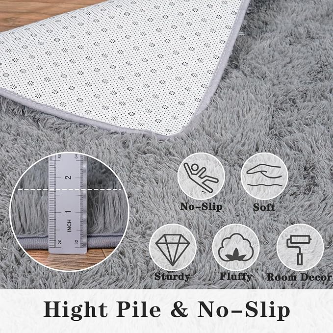 5'x7' Super Fluffy Rug for Bedroom, Modern Shag Grey Area Rugs, Soft and Cozy Plush Large Carpet for Kids, Girls Boys and Teens Decorations for Living Room Dorm Nursery Classroom, Grey