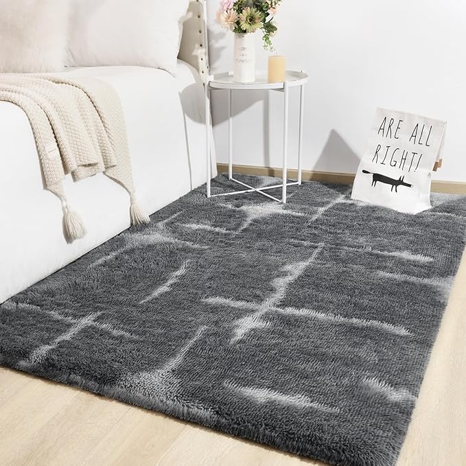 TWINNIS Super Soft Shaggy Rugs Fluffy Carpets, 5x8 Feet, Indoor Modern Plush Area Rugs for Living Room Bedroom Kids Room Nursery Home Decor, Upgrade Anti-Skid Rectangular Fuzzy Rug, Grey Star