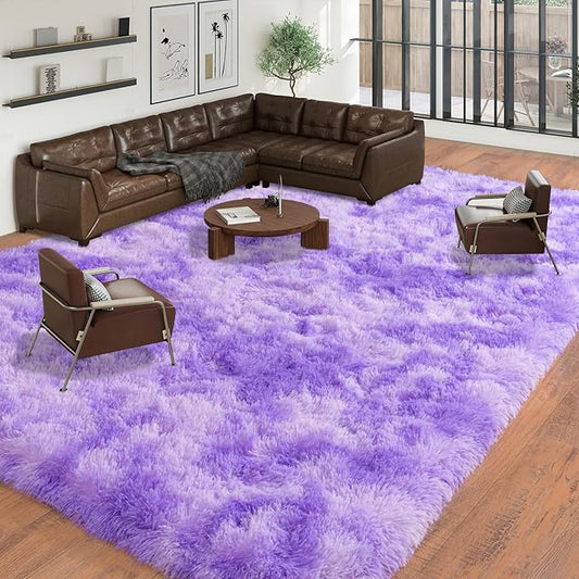 Large Area Rugs 9x12 Living Room, Plush Thick Carpets for Boy and Girls Room, Modern Soft Shag Rug for Bedroom, Non Slip, Indoor Carpet for Nursery Dorms Home Decor Aesthetic, Purple